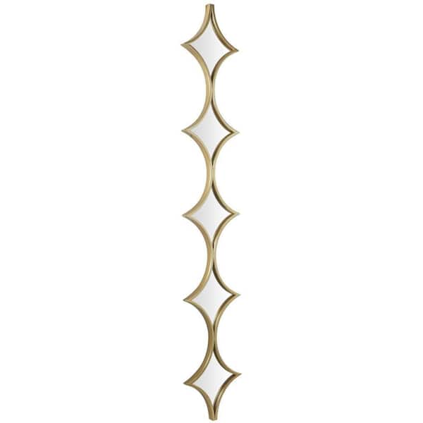 59 in. x 10 in. 5 Layer Geometric Framed Gold Wall Mirror with Diamond Pattern