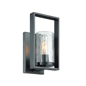 Elements 6 in. 1-Light Chrome Industrial Wall Sconce with Rain Glass Shade
