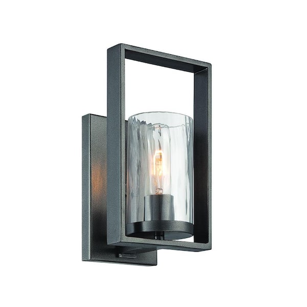Designers Fountain Elements 6 in. 1-Light Chrome Industrial Wall Sconce with Rain Glass Shade