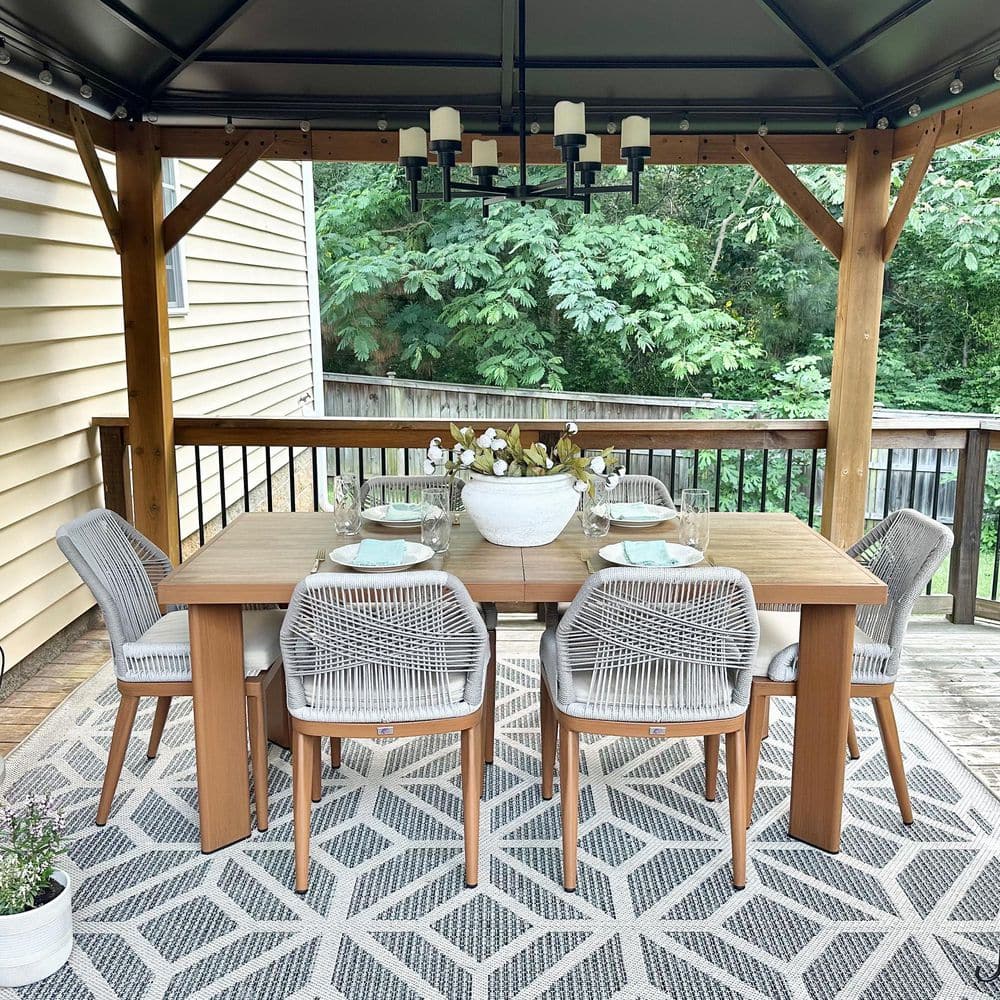 PURPLE LEAF 7-Piece Aluminum Outdoor Dining Set Teak Patio