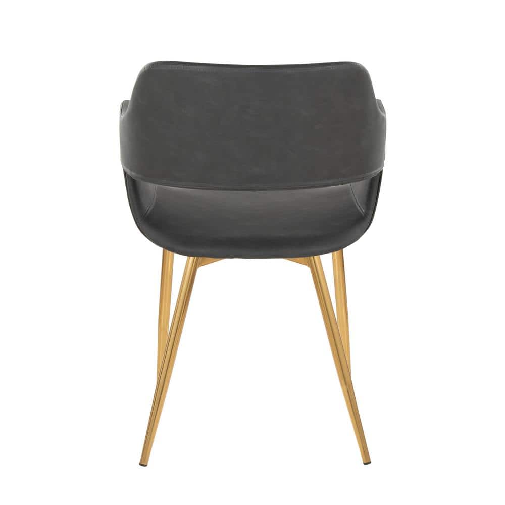 Grey Faux Leather and Gold Metal Upholstered Arm Chair Set