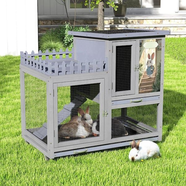 COZIWOW Wooden Rabbit Hutch Bunny Cage Small Animal House with 4