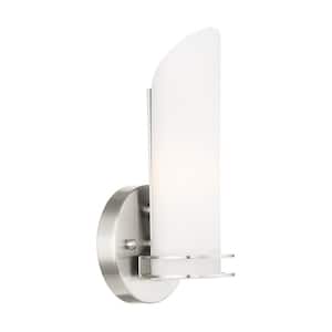 Shelton 4.5 in. 1-Light Brushed Nickel Wall Sconce with Satin Opal White Glass