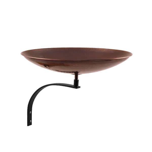 Burnt Copper Birdbath w/Wall Mount Bracket, 14 in. Wide, Antique Finish