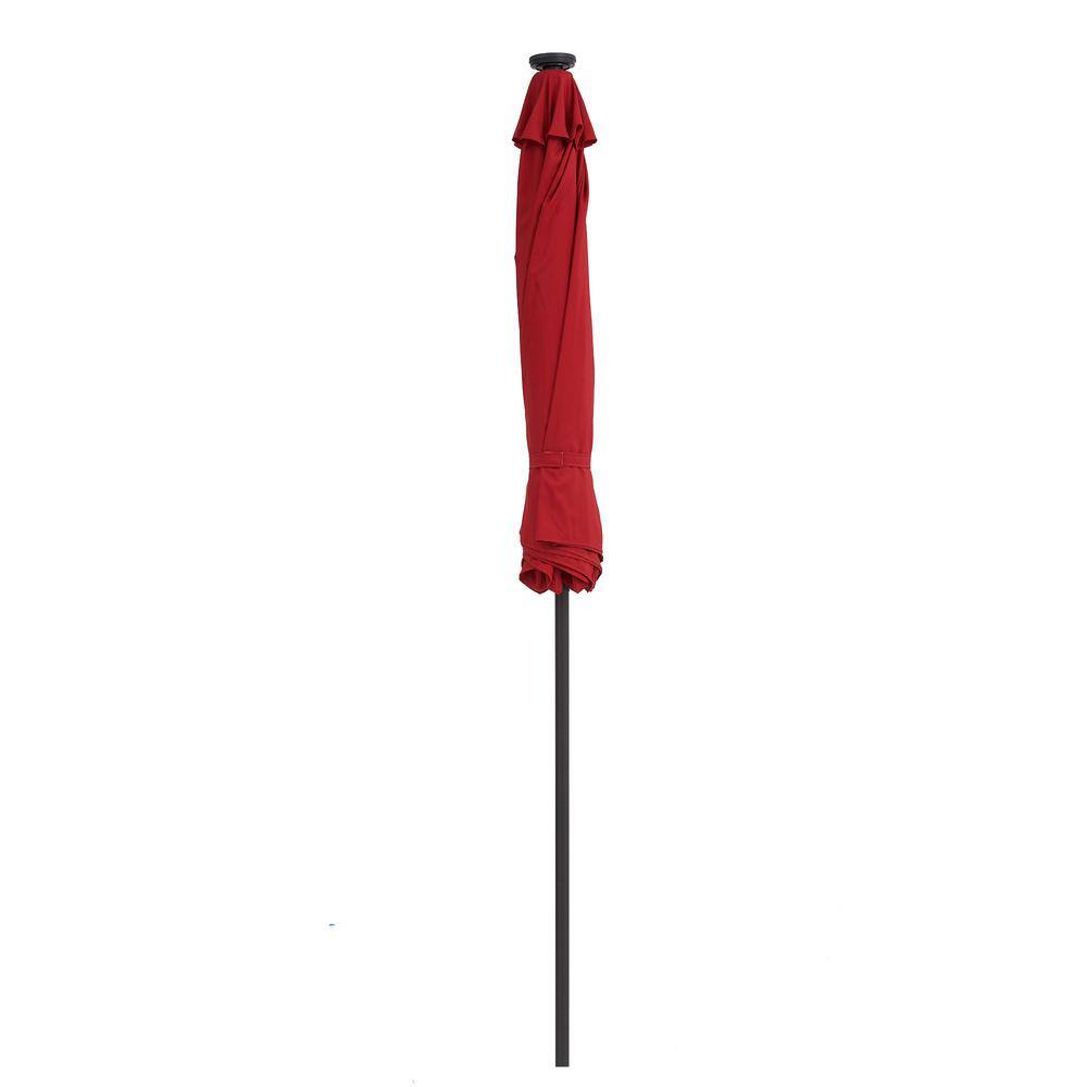 9 ft Red Solar LED Tilt Patio Umbrella with Steel Pole
