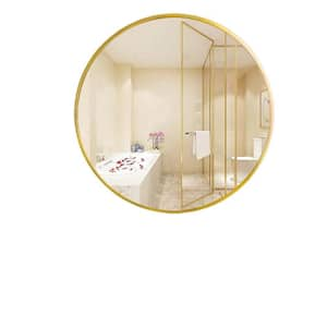 28 in. W x 28 in. H Round Framed Wall Bathroom Vanity Mirror in Gold