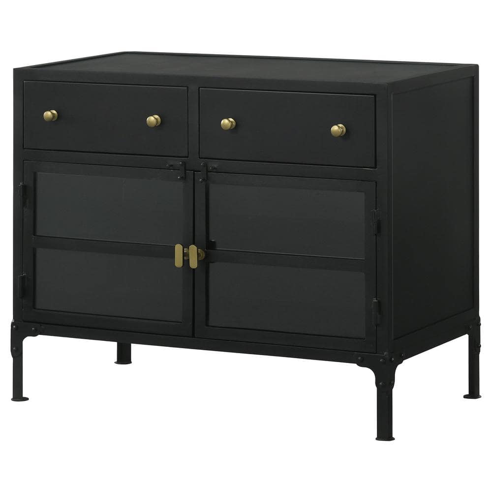 Black Metal Office Cabinet with Adjustable Shelving and Glass Doors