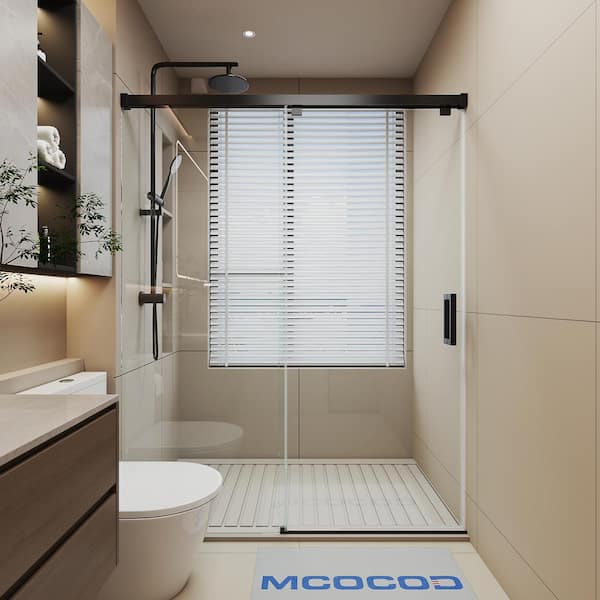 MCOCOD 60 in. W x 76 in. H Single Sliding Frameless Soft-Close Shower Door in Matte Black with 5/16 in.(8 mm) Clear Glass
