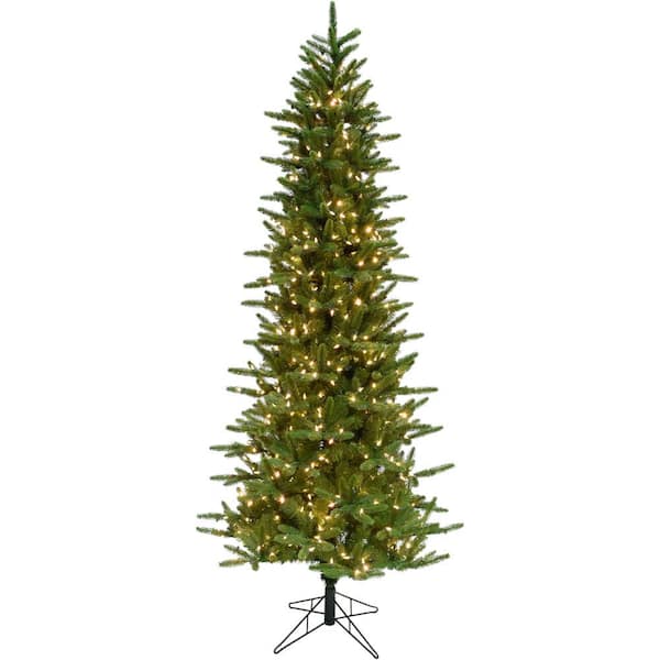 Fraser Hill Farm 6.5-ft. Pre-Lit Carmel Pine Slim Green Artificial Christmas Tree, Clear Smart Lights