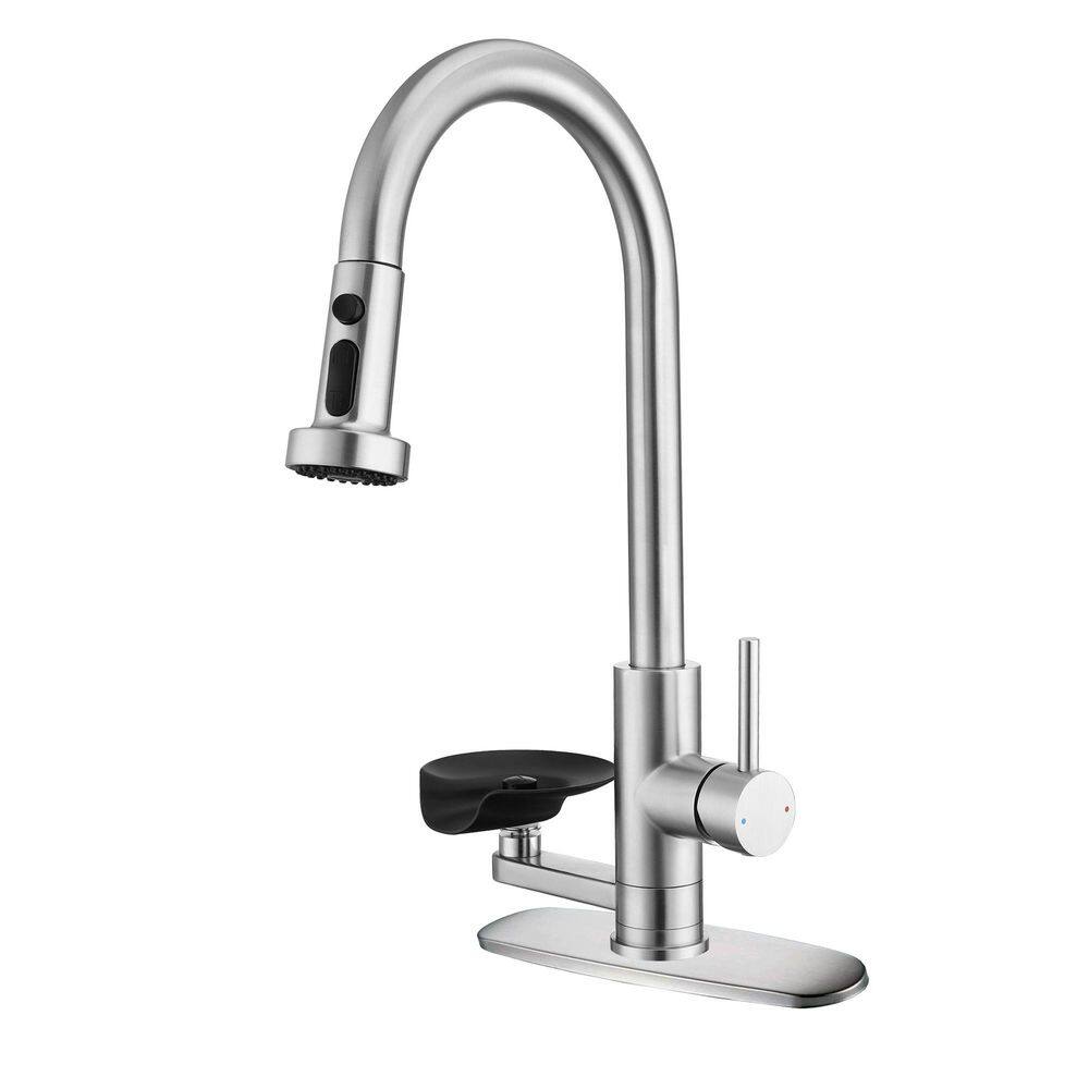 17.71 in. H Pull Down Sprayer Kitchen Faucet with Press-Type Glass Rinser in Brushed Nickel price history on PriceWatchPro