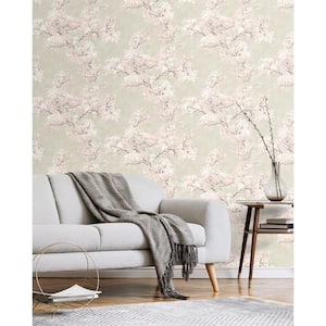 30.75 sq. ft. Parchment & Rose Cherry Blossom Grove Vinyl Peel and Stick Wallpaper Roll