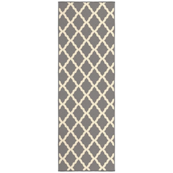 Ottomanson Glamour Collection Non-Slip Rubberback Moroccan Trellis Design 2x5 Indoor Runner Rug, 1 ft. 8 in. x 4 ft. 11 in., Gray