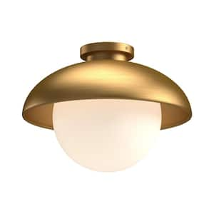 Rubio 12 in. 1 Light 60-Watt Aged Gold/Opal Matte Glass Flush Mount