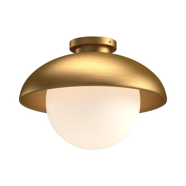 ALORA MOOD Rubio 12 in. 1 Light 60-Watt Aged Gold/Opal Matte Glass Flush Mount