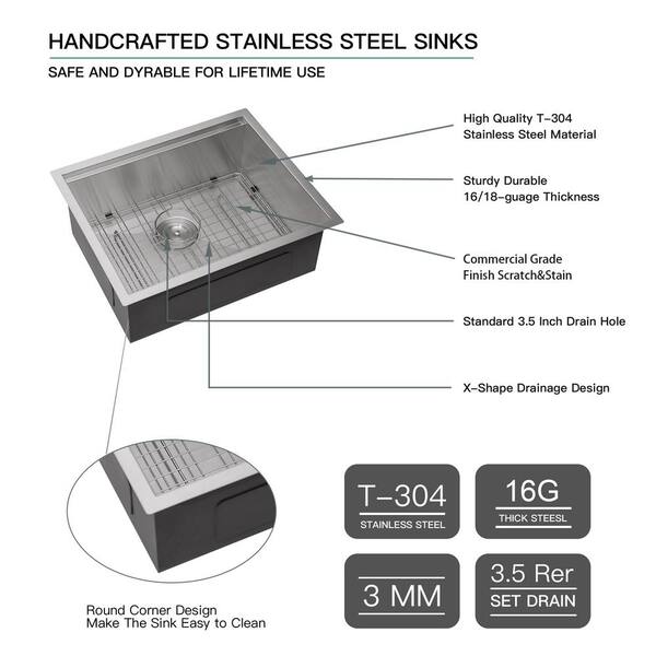 Sarlai 16-Gauge Stainless Steel 23-Inch Undermount Workstation Sink with Accessories
