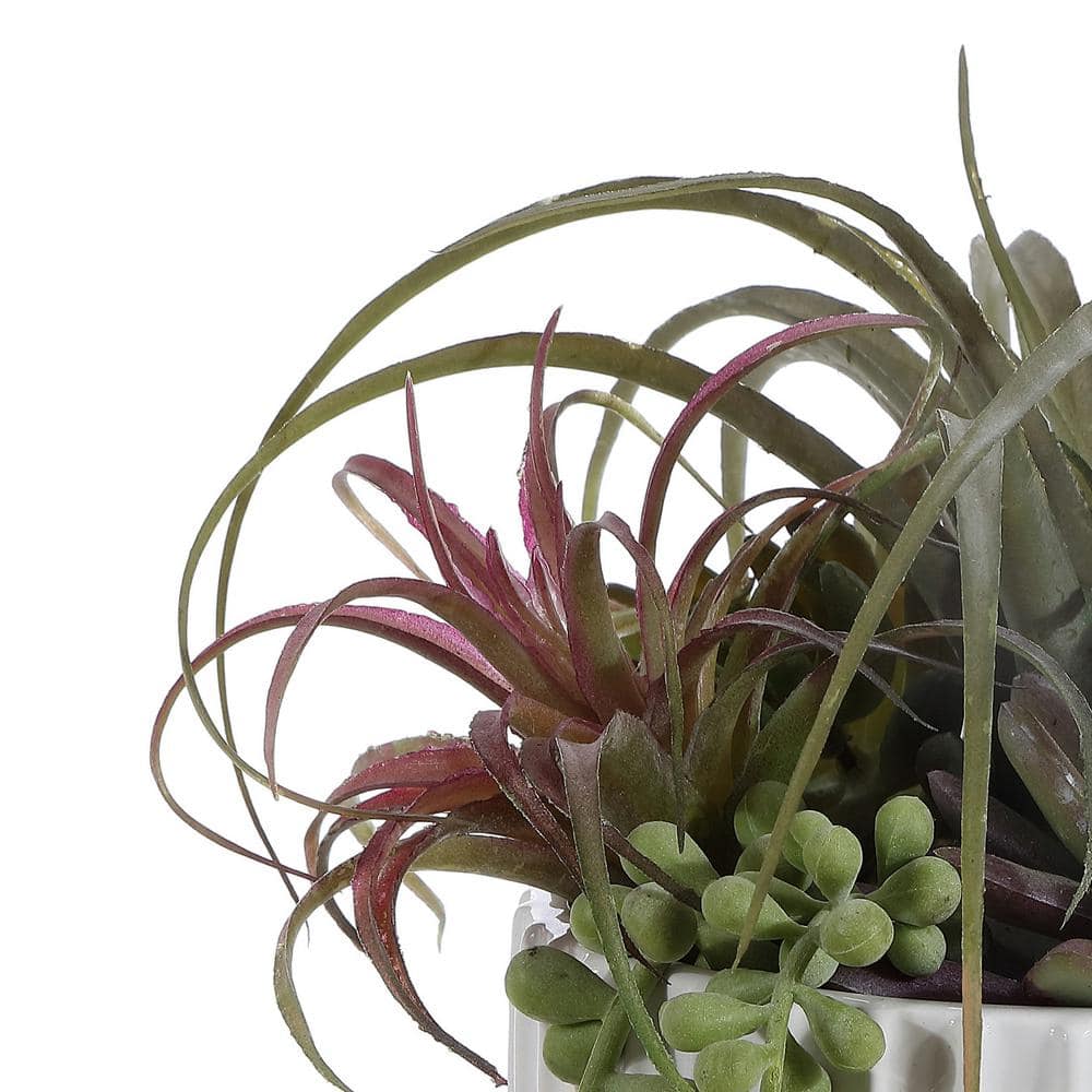 Luminous Luxe 9" Green Faux Succulent in White Pot