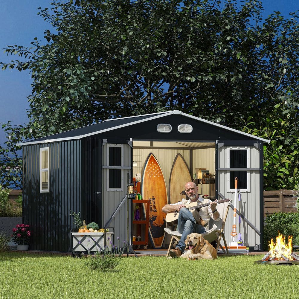 GRAY boards Knit Solegard Lサイズ 8 ft.x 10 ft. Metal Outdoor Storage Shed, 4-daylight Windows