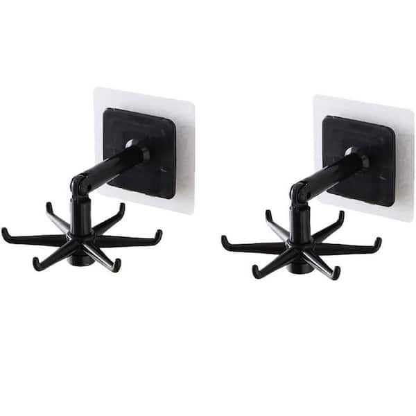 Kitchen Utensil Hanger 2-Piece Black Plastic 6 Hooks 360° Rotatable Space Saving No Drilling Wall Organizer