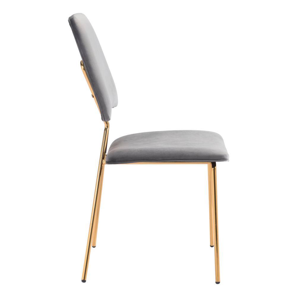 Gray and Gold Velvet Upholstered Side Chair Set with Metal Frame