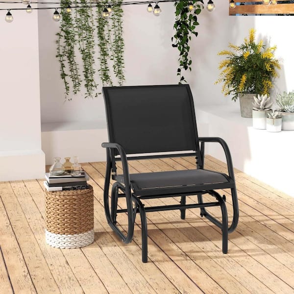 Metal Single Swing Glider Armrest Garden Porch Backyard Outdoor Rocking Chair