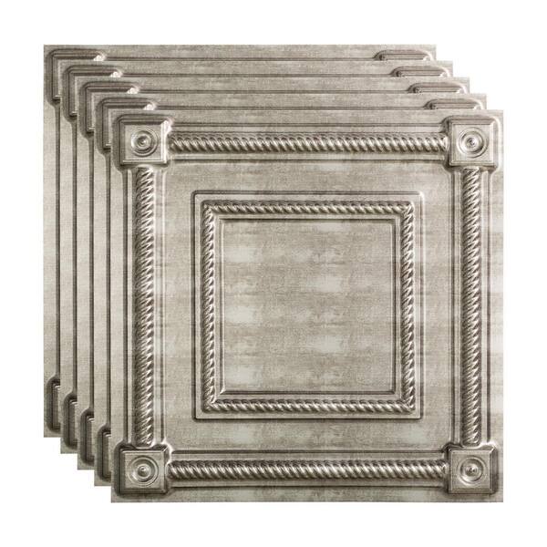 Fasade Coffer 2 ft. x 2 ft. Crosshatch Silver LayIn Vinyl Ceiling Tile