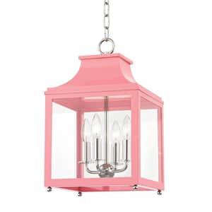 Leigh 4-Light 11.5 in. W Polished Nickel/Pink Pendant with Clear Glass Panel