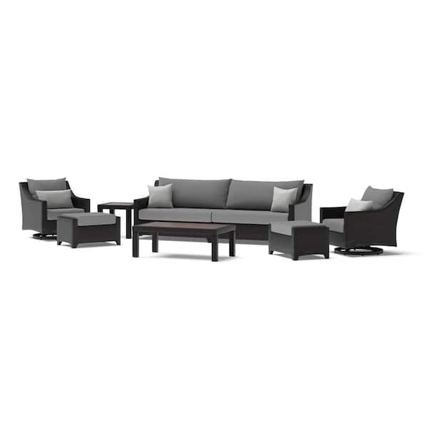 Deco 8-Piece Wicker Motion Patio Conversation Deep Seating Set with Sunbrella Charcoal Gray Cushions