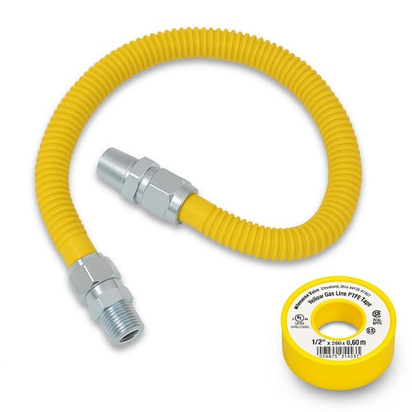 CMI inc 1/2 in. OD Flexible Gas Line Connector with 1/2 in. MIP x 1/2 in. MIP-30 in. Yellow Coated Gas Hose