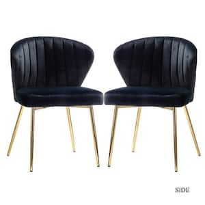 Milia Golden Legs Black Tufted Dining Chair (Set of 2)
