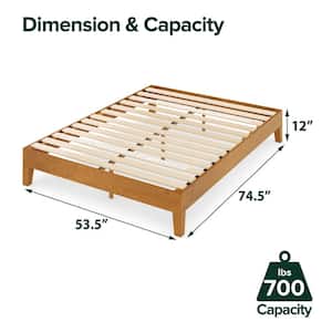 Brown Deluxe Wood Frame 12 in. Full Platform Bed with Easy Assembly