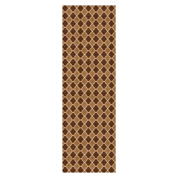 Heavy Duty Beige and Brown 31 in. W x 21 ft. L Indoor/Outdoor Trellis Runner Rug
