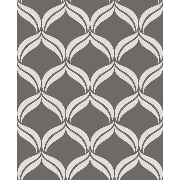 A-Street Prints Petals Grey Ogee Paper Strippable Roll (Covers 56.4 sq. ft.)