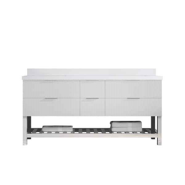 Willow Collections Catalina 72 in. W x 22 in. D x 36 in. H Double Sink Bath Vanity in White with 2 in. White Qt. Top