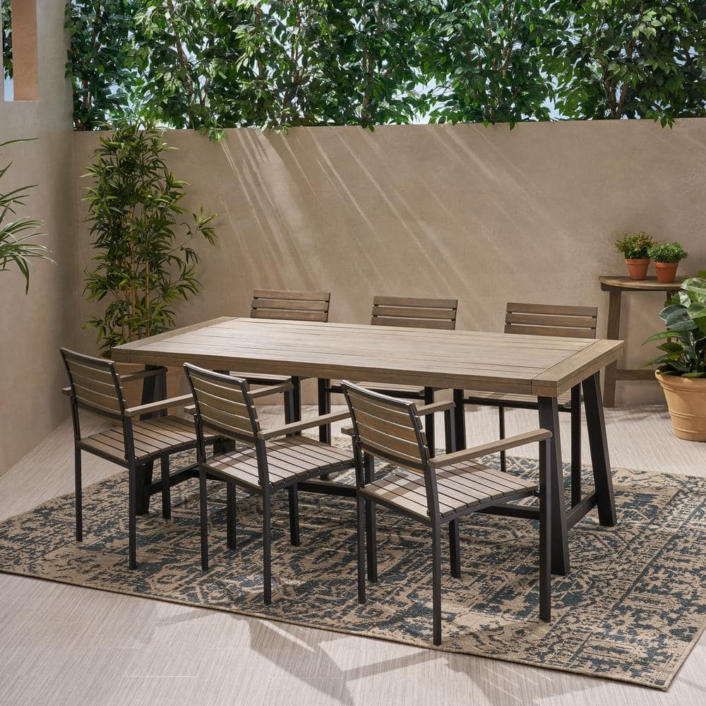 Ramona Grey 7-Piece Wood Rectangular Patio Outdoor Dining Set