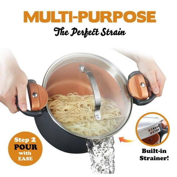 NEW Gotham Steel Nonstick Multi Pasta Pot with Built in Easy-Lock Strainer Lid 