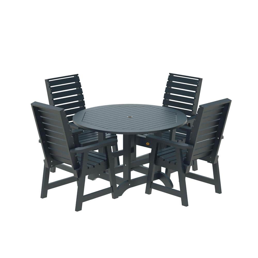Highwood Glennville 5Pieces Round Recycled Plastic Outdoor Dining Set CMST3SQ48WDFBE The