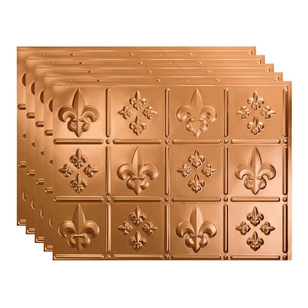 Fasade 18.25 in. x 24.25 in. Fleur-de-lis Vinyl Backsplash Panel in Polished Copper (5-Pack)