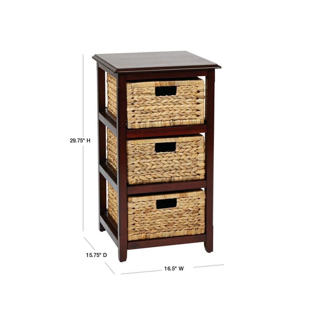 Espresso Three-Tier Storage Unit with Natural Baskets