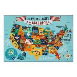 Bright Colorful Vibrant Colors USA Map 3 Feet X 5 Feet iSavings Kids/Baby Room/Daycare/Classroom/Playroom Area Rug Non-Slip Gel Back Fun Fifty States Educational 