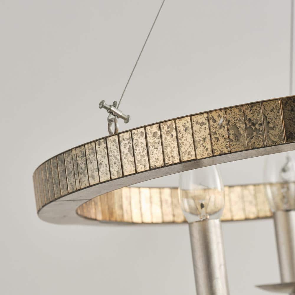 Farmhouse Brushed Nickel Wagon Wheel Candle Style Chandelier - 19.7" W x 23.6" H