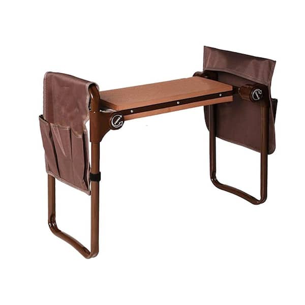 Amucolo Brown Heavy-Duty Widen Garden Kneelerand Seat Bench Folding Garden Workseat with EVA Foam Kneeling Padand Dual Pouch