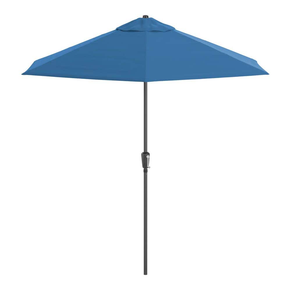9 ft. Aluminum Pole Black Patio Umbrella, Push Button Tilt and Crank Lift, Solstice Olefin Fabric in Frost Blue price history on PriceWatchPro
