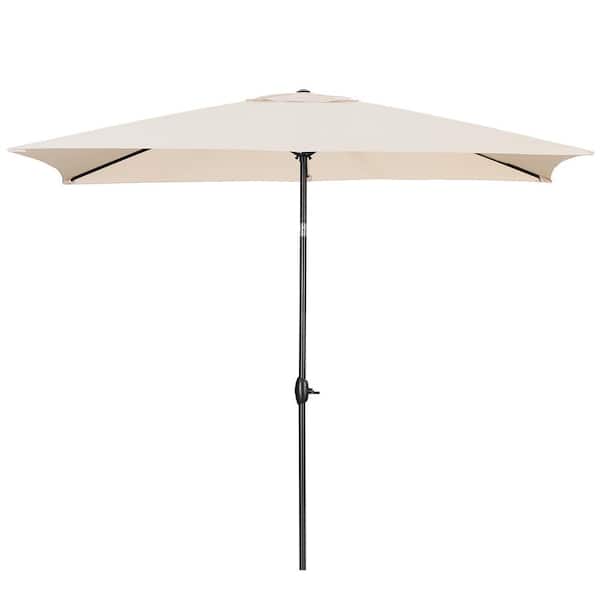 OVASTLKUY 6.5 ft. x 10 ft. Square Patio Outdoor Market Table Umbrella With Push Button Tilt and Crank in Khaki