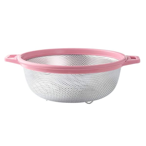 10.5 in. Stainless Steel Colander for Pasta, Spaghetti, Berries, Veggies, Fruits, Noodles, and Salads, Pink (1-Pack)