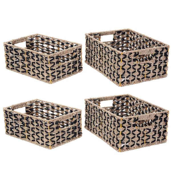 Set of 3 Small Wicker Baskets for Storage, Woven Nesting Bins with