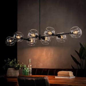 Josiah 8-Light Black Linear Branch Sputnik Pendant Chandelier with Unique Clear Glass Shade