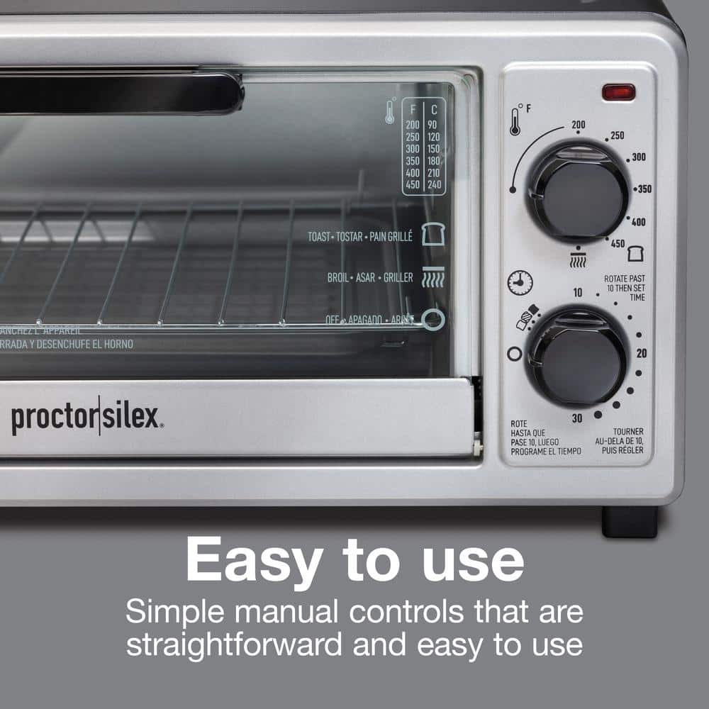 Proctor Silex Black and Silver 4-Slice Toaster Oven Broiler