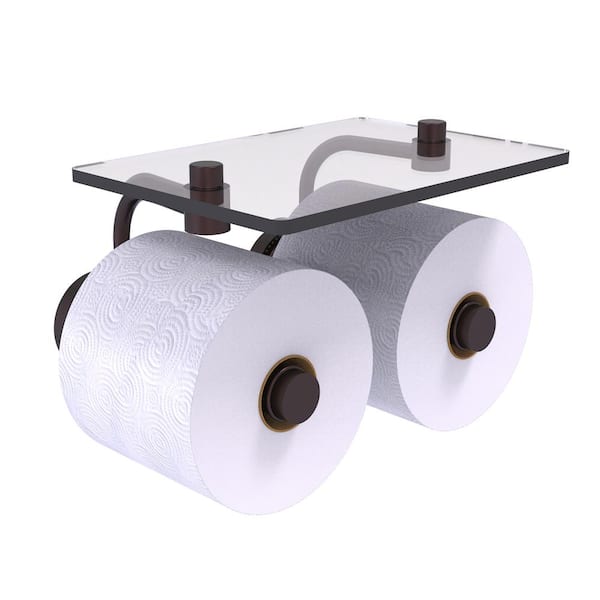 Allied Brass Dottingham Collection Wall Mounted Toilet Paper Holder in Antique Bronze with Glass Shelf