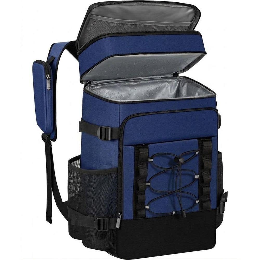 29.59 25 qt. Leakproof Soft-Side Beverage Jug Chest Cooler in Dark Blue with Dual Compartments, Backpack Design