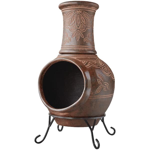 Hampton Bay 37 in. Clay Chiminea with Metal Stand